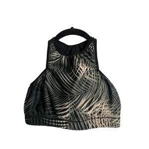 NUX Sports Bra Womens Small Black Geometric Racerback Mesh Stretch Yoga Gym